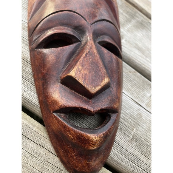 African Style Set Of Wood Face Mask Hand Carved Tribal Rustic - Picture 6 of 16